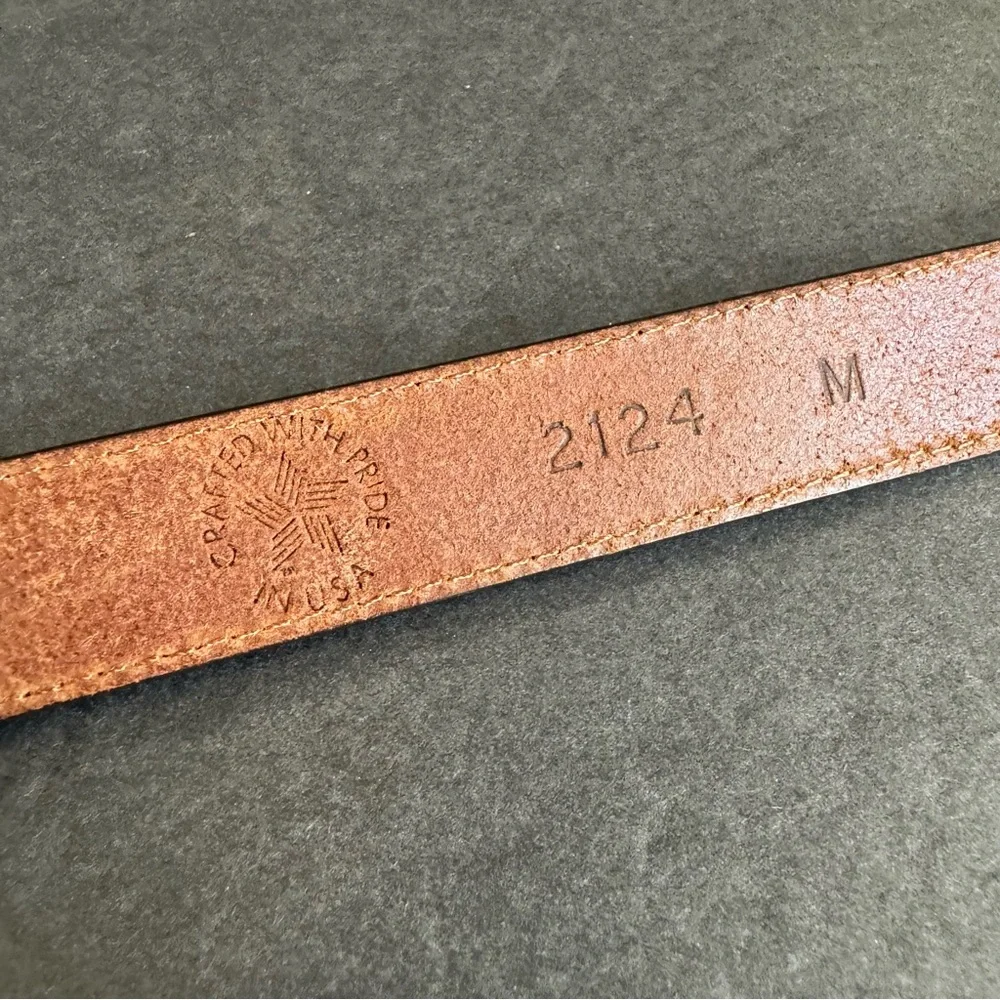 Y2K Brown Leather Belt‎ Eddie Bauer Tarnished Silver Tone Buckle Womens Medium